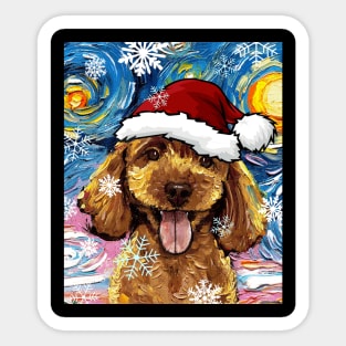 Apricot Poodle Puppy  Santa Sticker